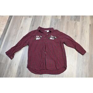 Bobbie Brooks Women Flannel 22W/24W Red Plaid Christmas Snowman Embroidered